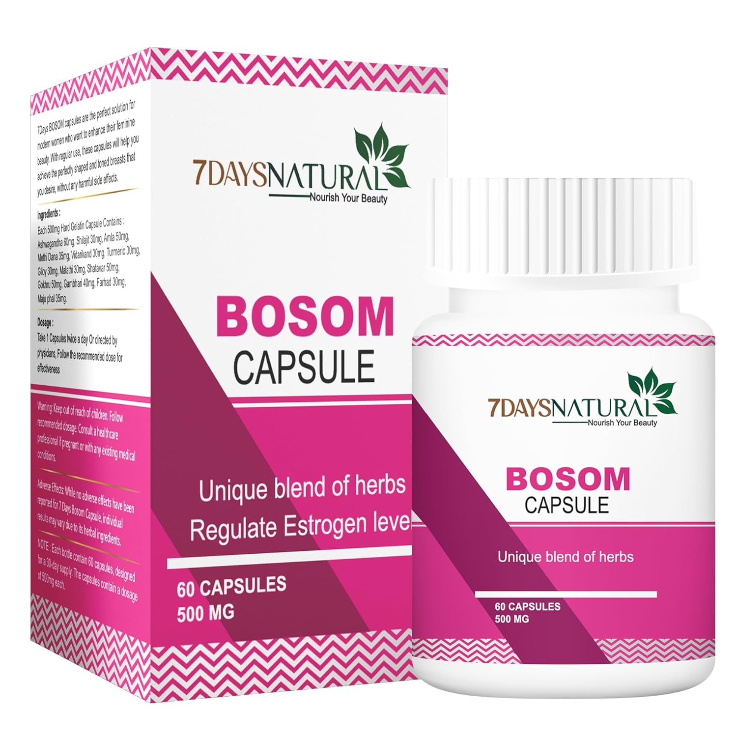 7DAYSNATURAL Breast Increase Capsules for Women | Herbal Supplement, Plant-Based Ingredients | Breast Growth Capsule for Big Breast | Daily Wellness | 60 Capsules