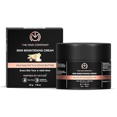 The Man Company Skin Brightening Cream - 50gm for Glowing Radiant Skin | Enriched with Multani Mitti, Coco Butter, Hyaluronic Acid | Reduces Acne & Dark Spots Naturally