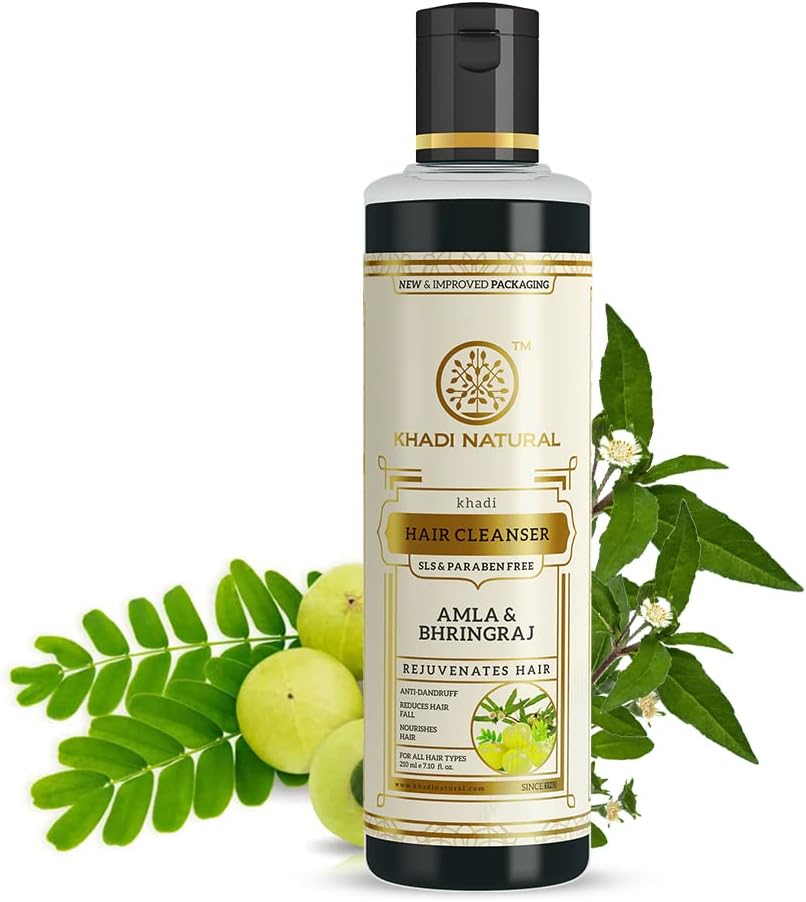 Khadi Natural Amla & Bhringraj Hair Cleanser (Shampoo) | Made with Natural Ingredients | Anti Dandruff, Nourishing Formula | Suitable for All Hair Types | 210ml