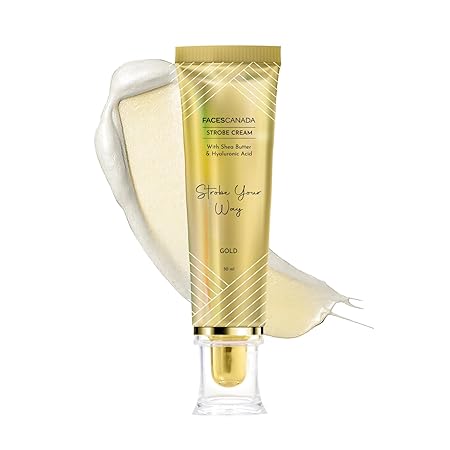 FACESCANADA Strobe Cream - Gold, 30ml | Primer + Highlighter + Moisturizer | Shea Butter & Hyaluronic Acid | Intense Hydration | Flawless Radiant Dewy Skin | Illuminating & Glowing Makeup Base