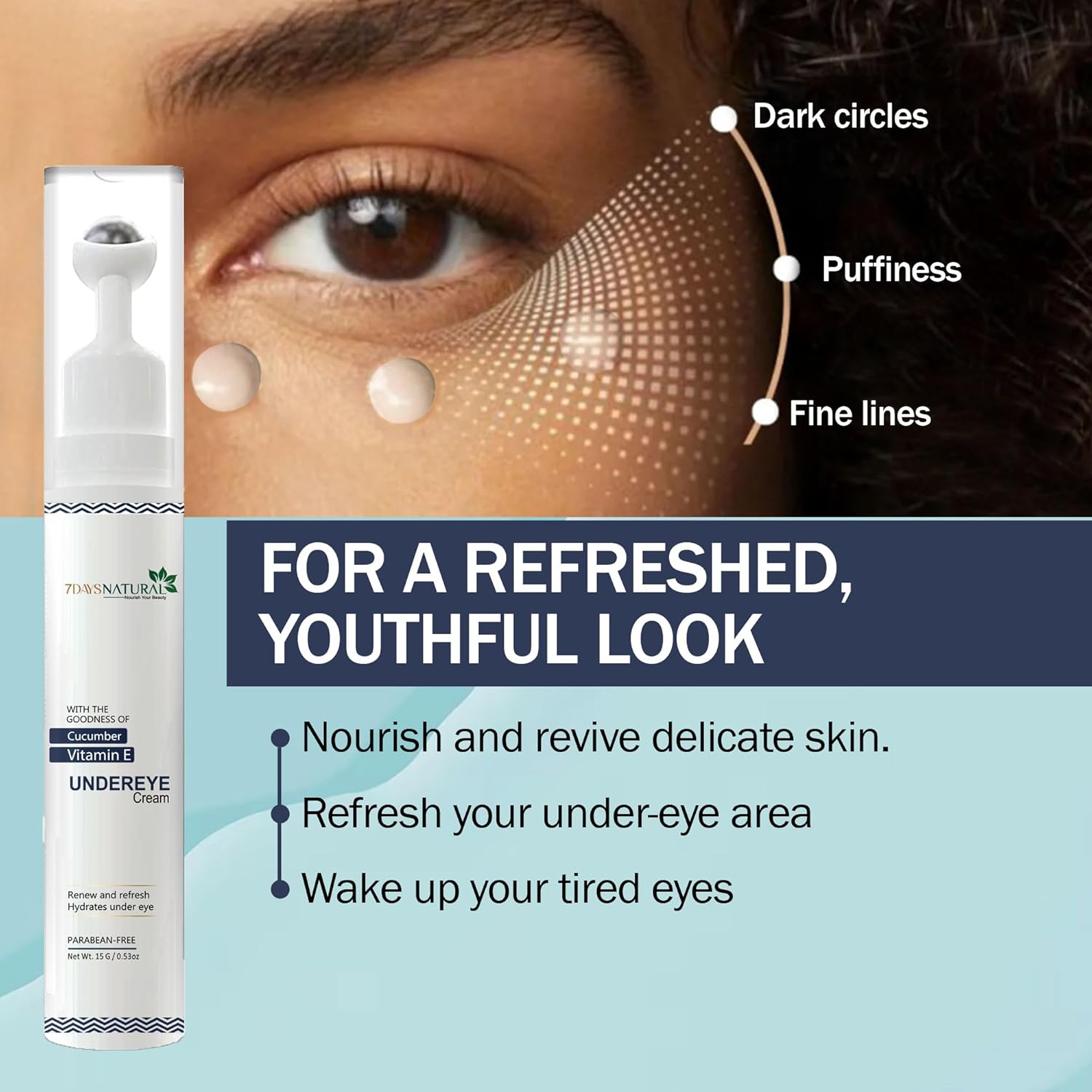 7DAYSNATURAL Under Eye Cream | Hydrating & Refreshing Formula with Caffeine | For Tired-Looking Eyes