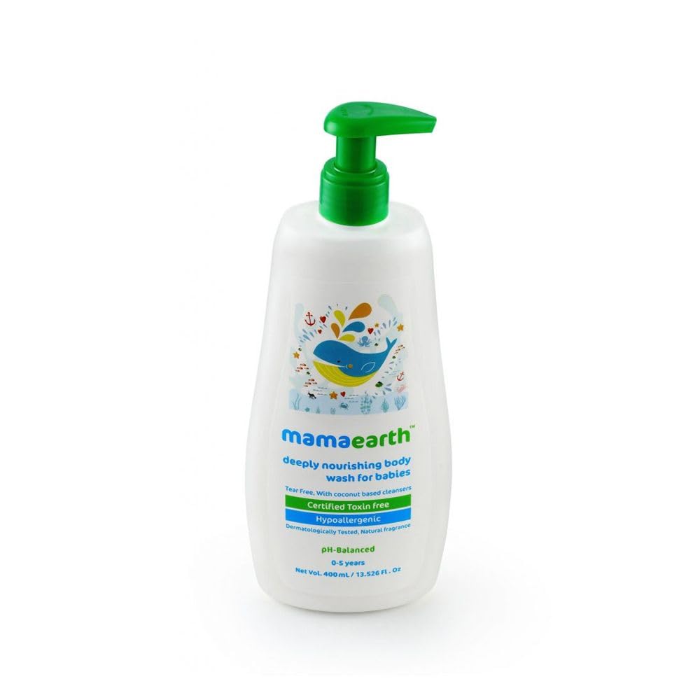 Mamaearth Deeply Nourishing Body Wash For Babies - 400 ml | Infused with Coconut Oil, Orange Essential Oil & Aloe Vera Extract | Deeply Nourishing | Tear-Free Cleanser