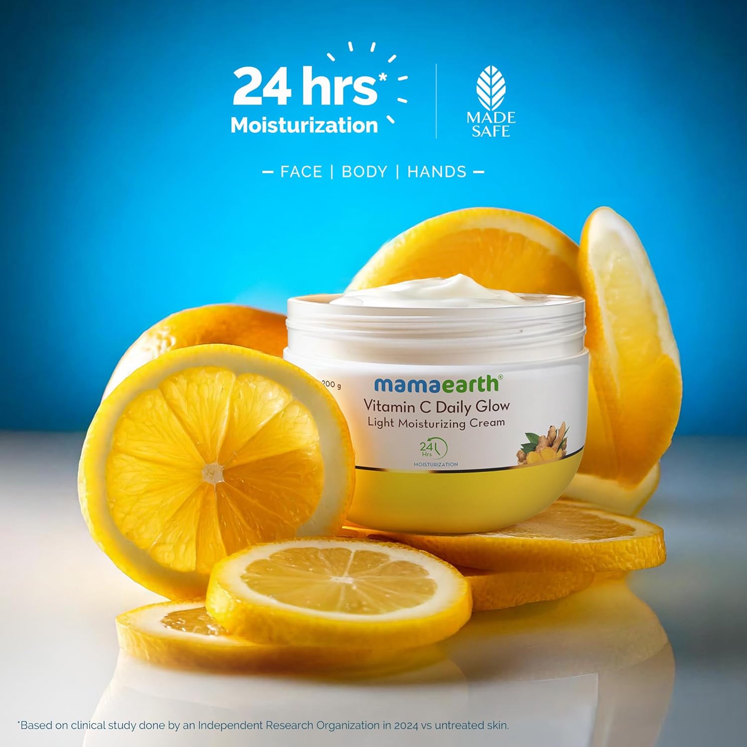 Mamaearth Vitamin C Daily Glow Light Moisturizing Cream with Vitamin C & Turmeric 200g | For Face, Hand & Body | 24H Moisturization | Quick Absorbing, Non-Greasy | Soft Moisturizer